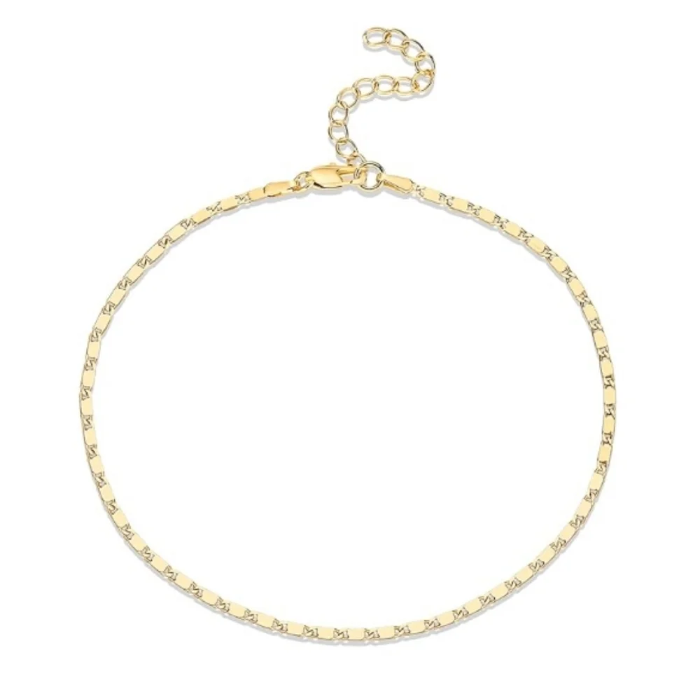 14K Gold Plated Charm Link Marina Adjustable Gold Anklet - Picture 1 of 5